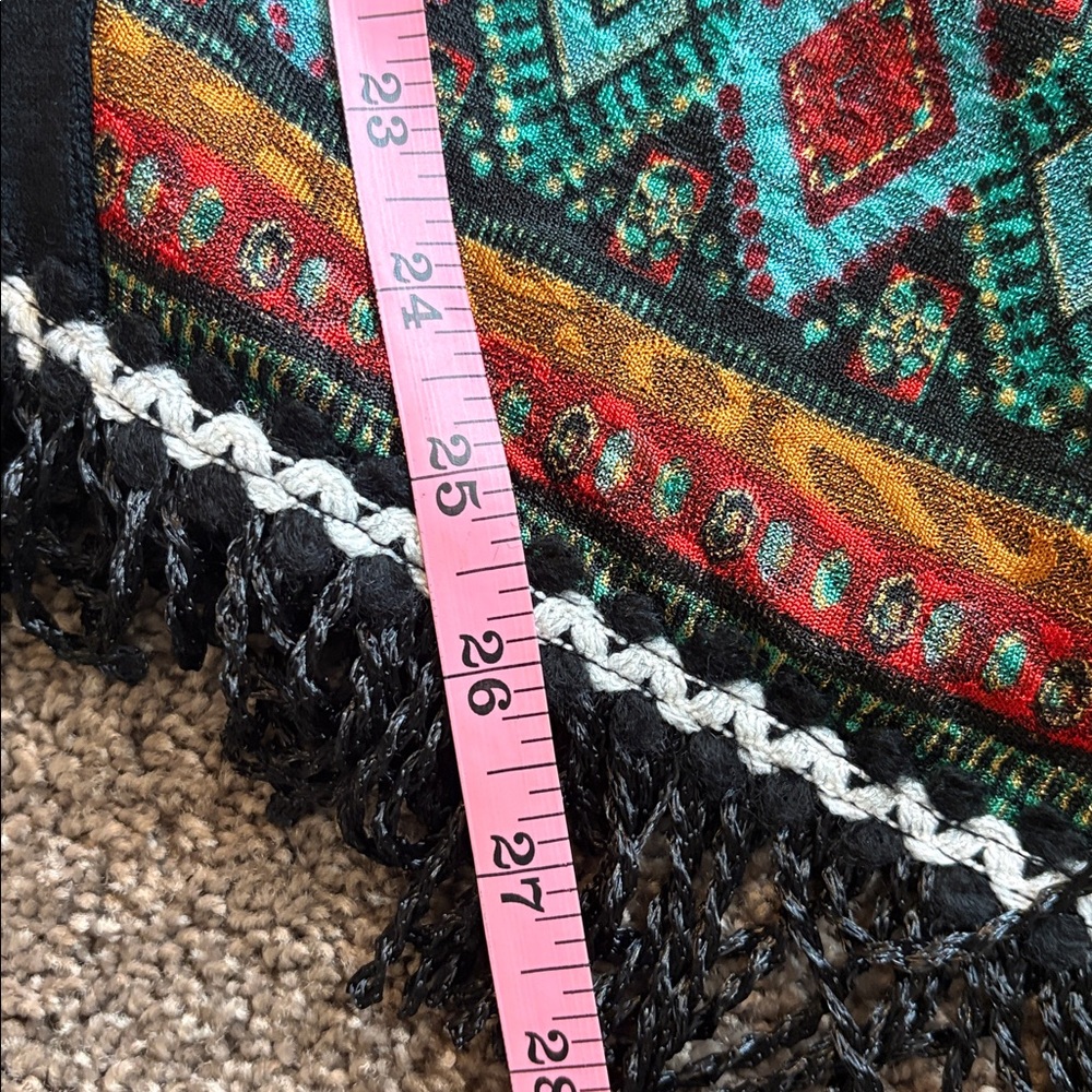 NWT ADORE Brand Bohemian Black Open Front Cardigan with Gorgeous Colorful Trim - Picture 13 of 17